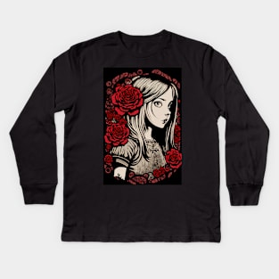 Dark Alice in Wonderland: Dark Gothic Punk E-Girl Style Kids Long Sleeve T-Shirt